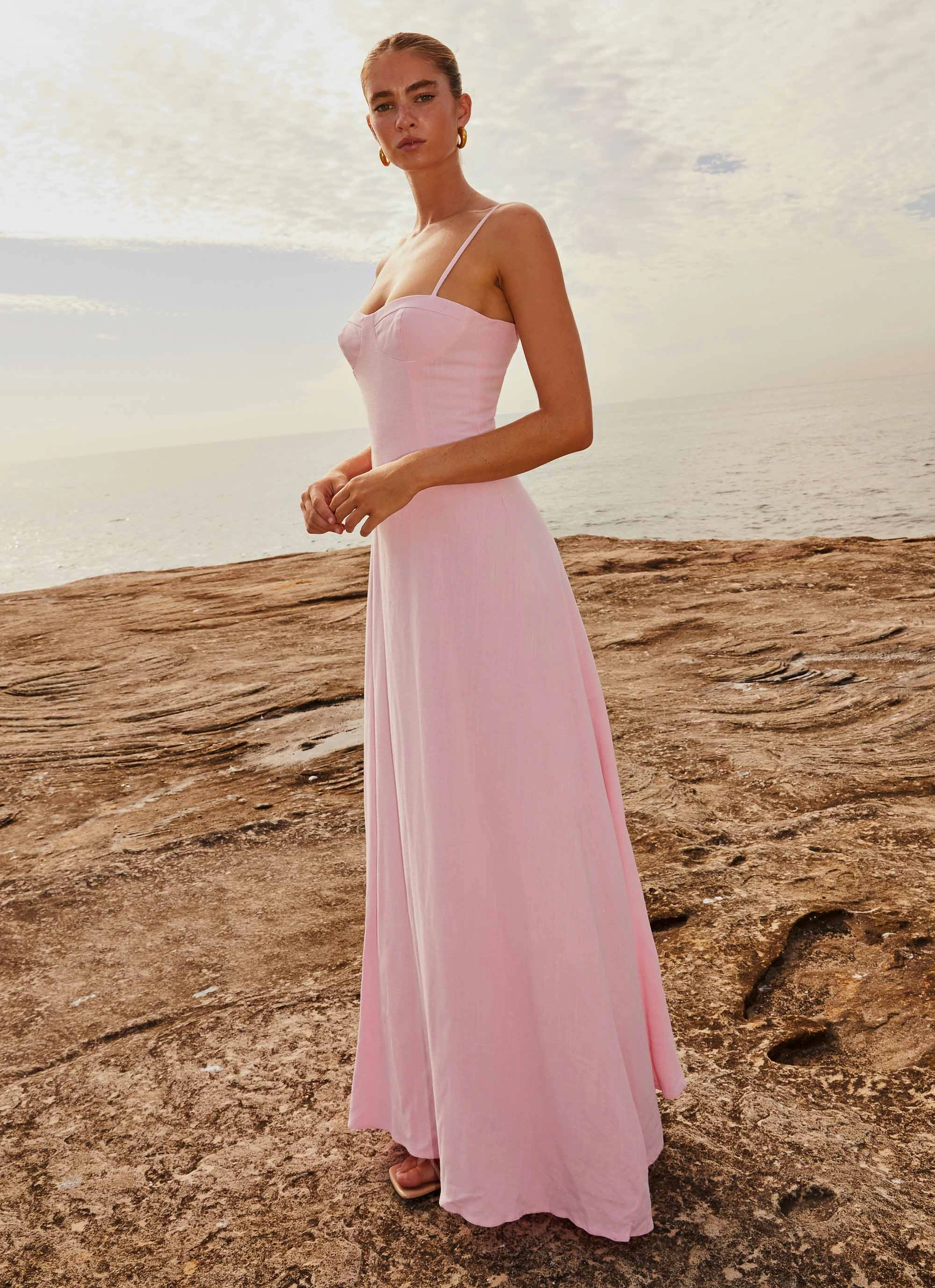 Angelina Linen Maxi Dress - Pink Petal Balanced Light Smart Tailoring