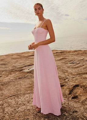 Angelina Linen Maxi Dress - Pink Petal Balanced Light Smart Tailoring