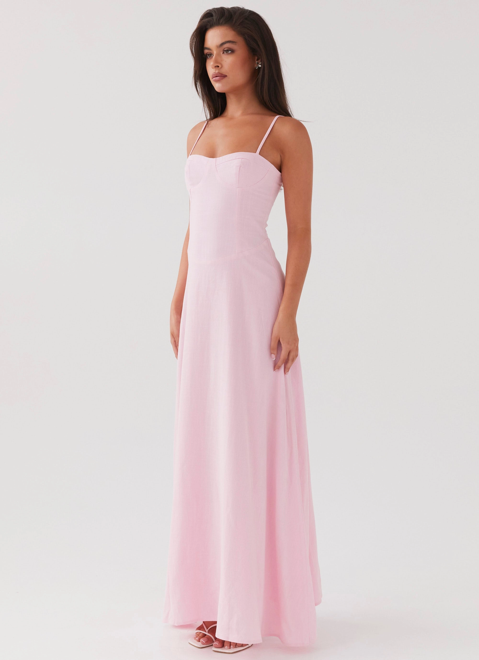 Angelina Linen Maxi Dress - Pink Petal Smooth Motion