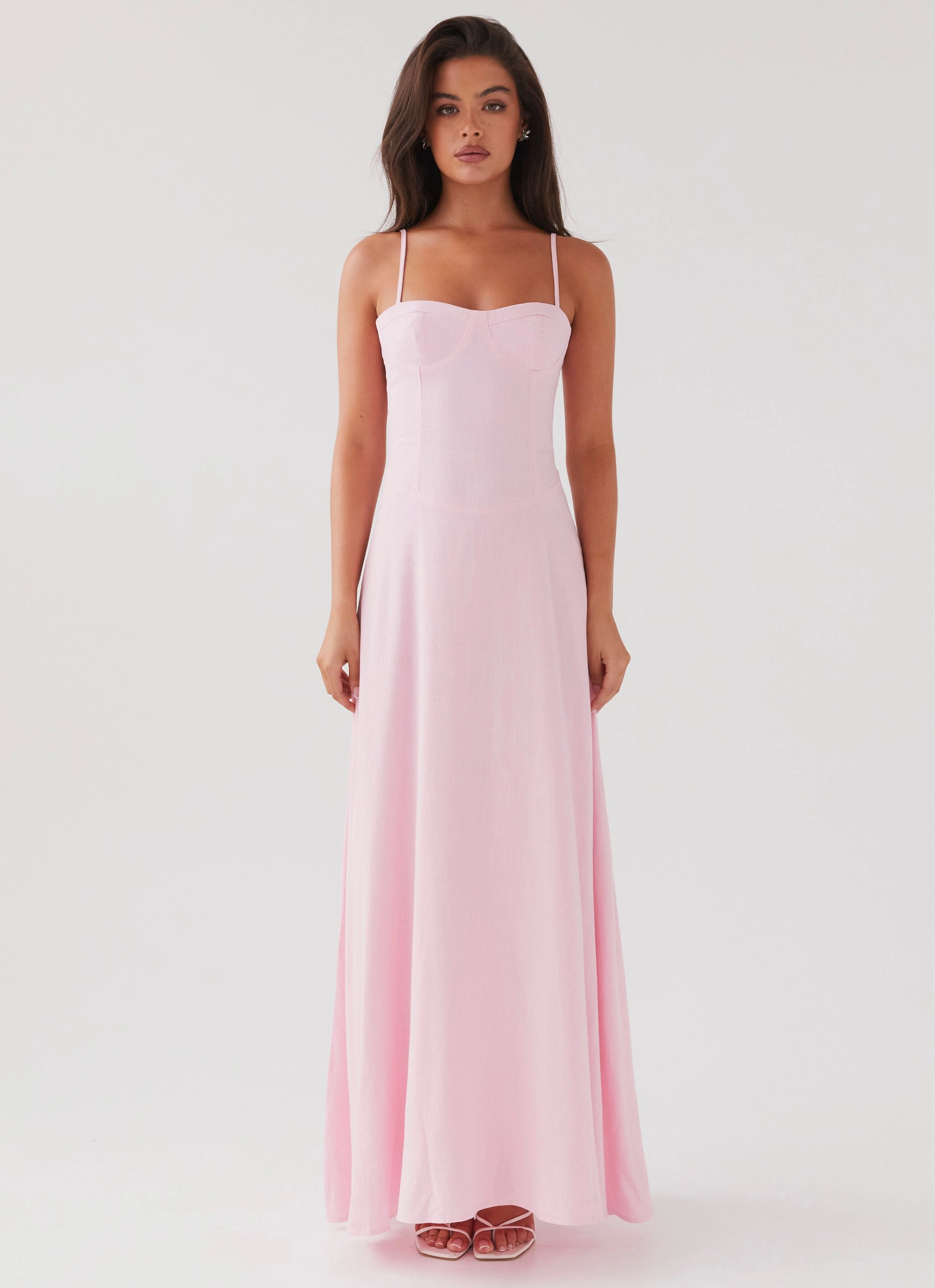 Elegance Glow packable Angelina Linen Maxi Dress - Pink Petal