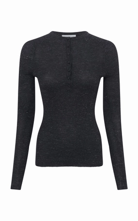 Anges Knit Henley in Black Cashmere Silk with Hemp Daily Ready