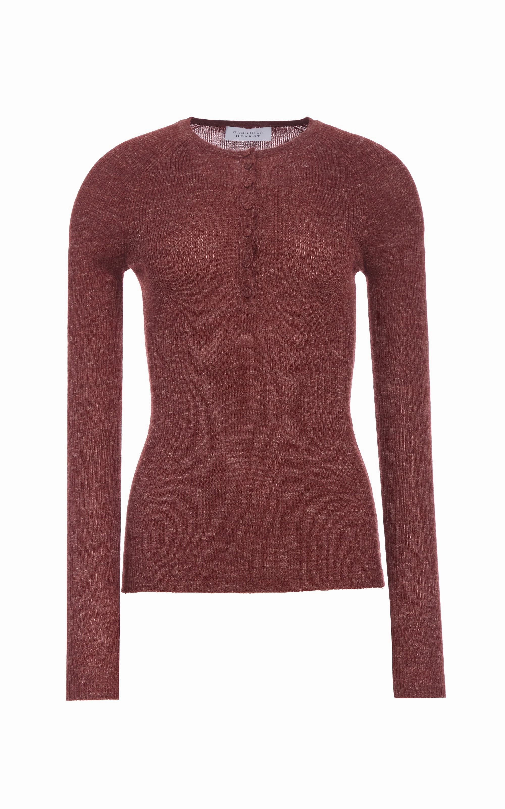 Trendy pick Wrinkle resistant fabric Anges Knit Henley in Burnt Sienna Cashmere Silk with Hemp