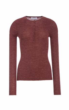 Trendy pick Wrinkle resistant fabric Anges Knit Henley in Burnt Sienna Cashmere Silk with Hemp