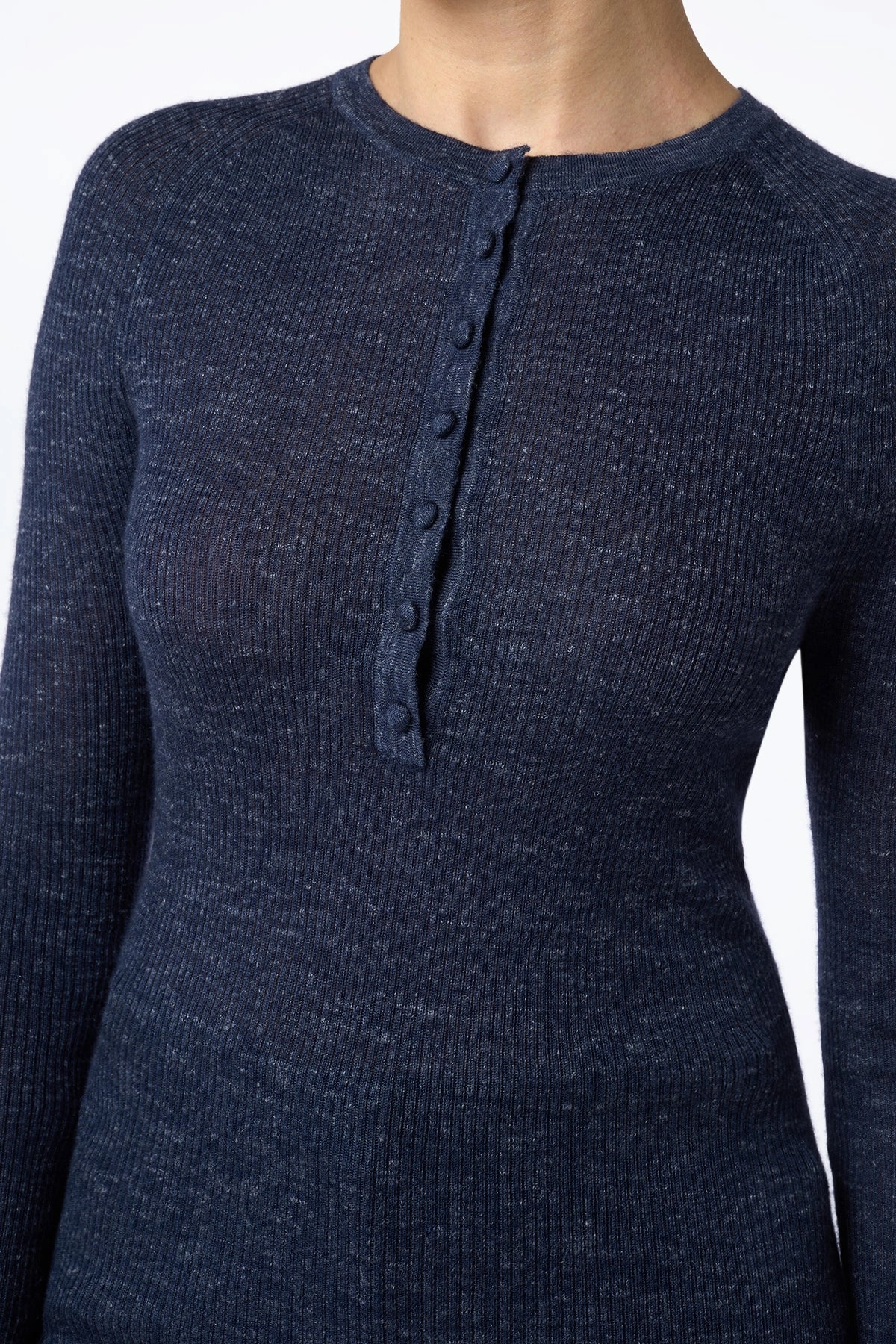 AntiStatic Yarn Timeless Pick Anges Knit Henley in Navy Cashmere Silk with Hemp