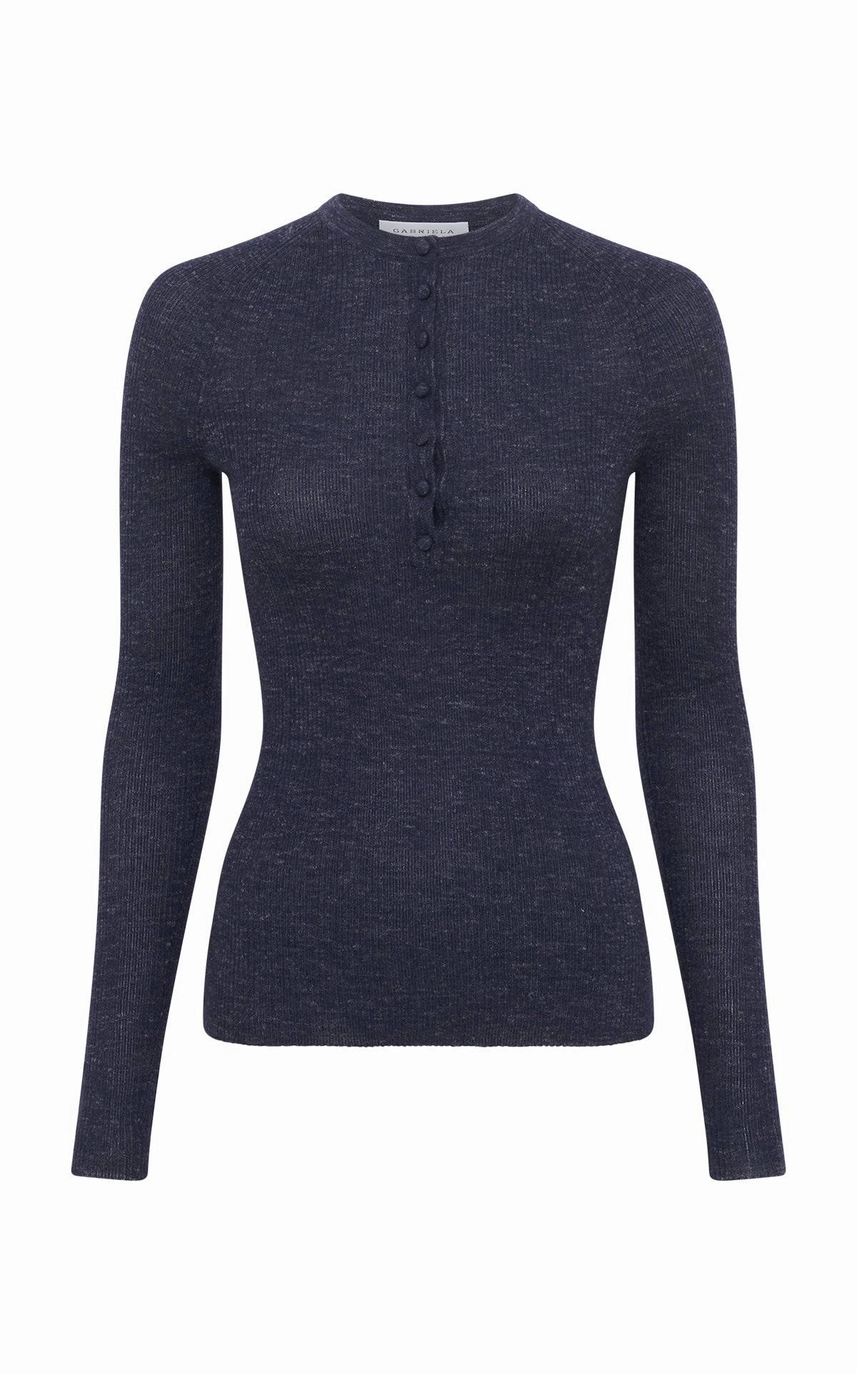 Anges Knit Henley in Navy Cashmere Silk with Hemp Winter Comfort