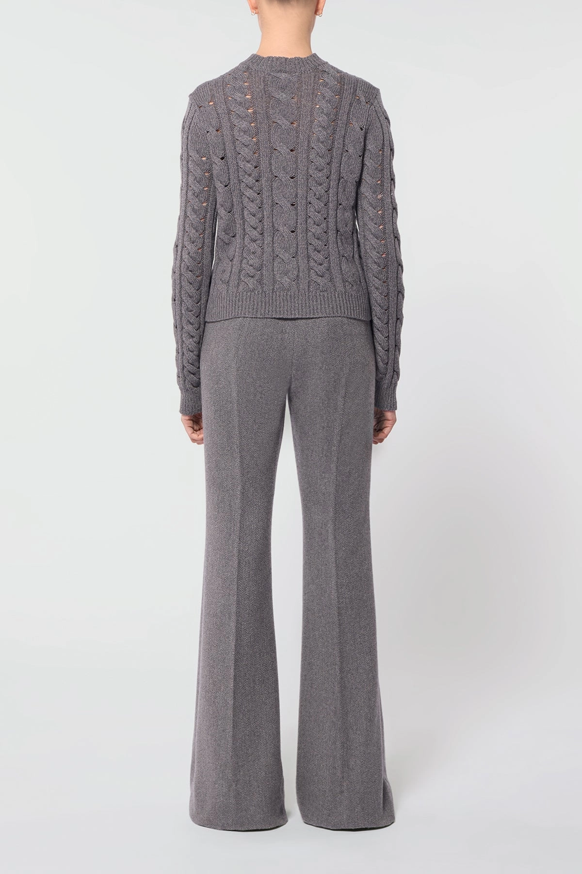 Rolled Cuffs Anthea Knit Sweater in Dark Grey Multi Cashmere