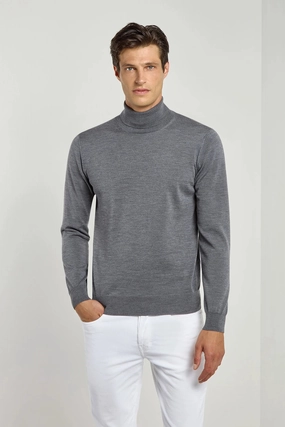 Anthracite Merino Turtleneck ?C Made in Italy Pure Detail