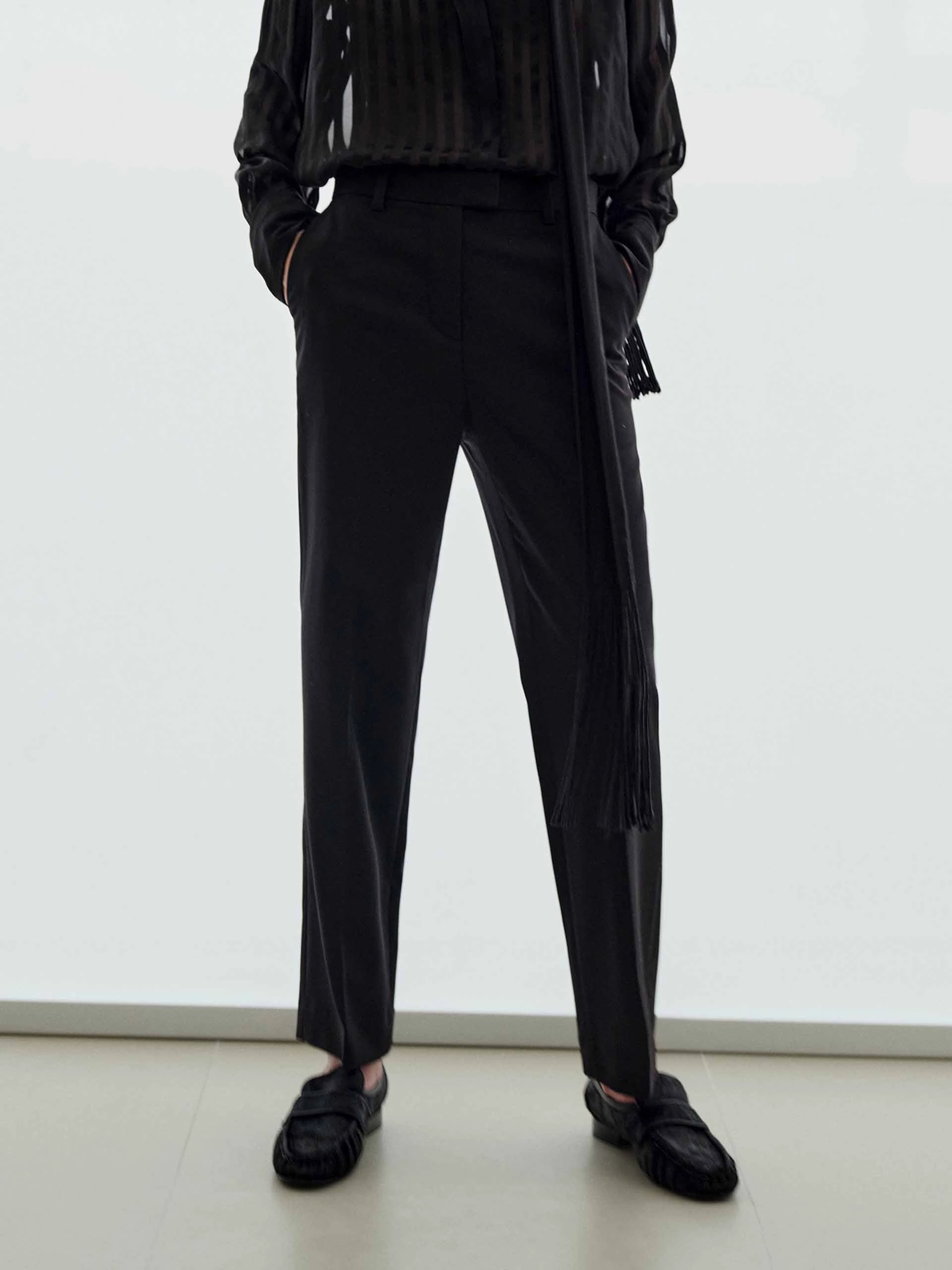 Layered Protection ThermalRegulation Wool Blend Straight Trousers