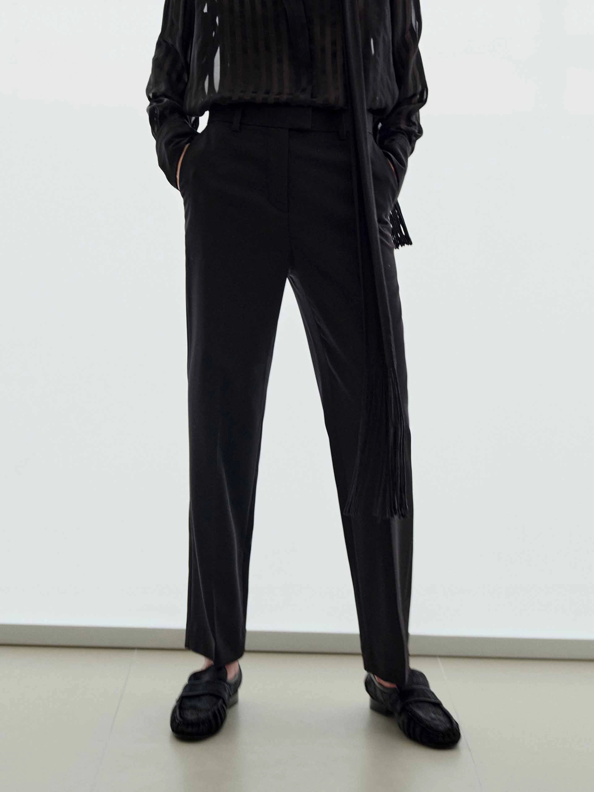 Wool Blend Straight Trousers Seamless Waist Technology