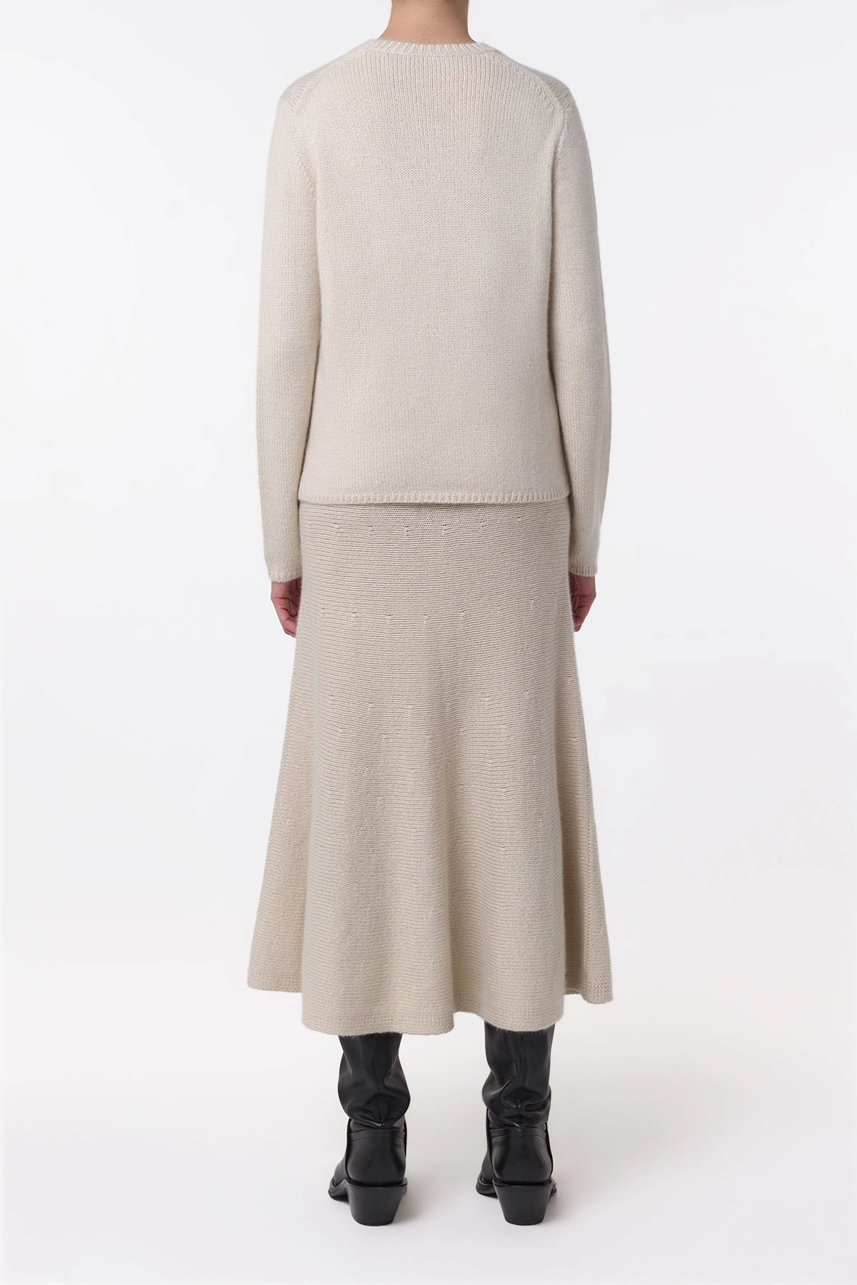 Titan Knit Midi Skirt in Ivory Cashmere Moisture Management Easy Draping