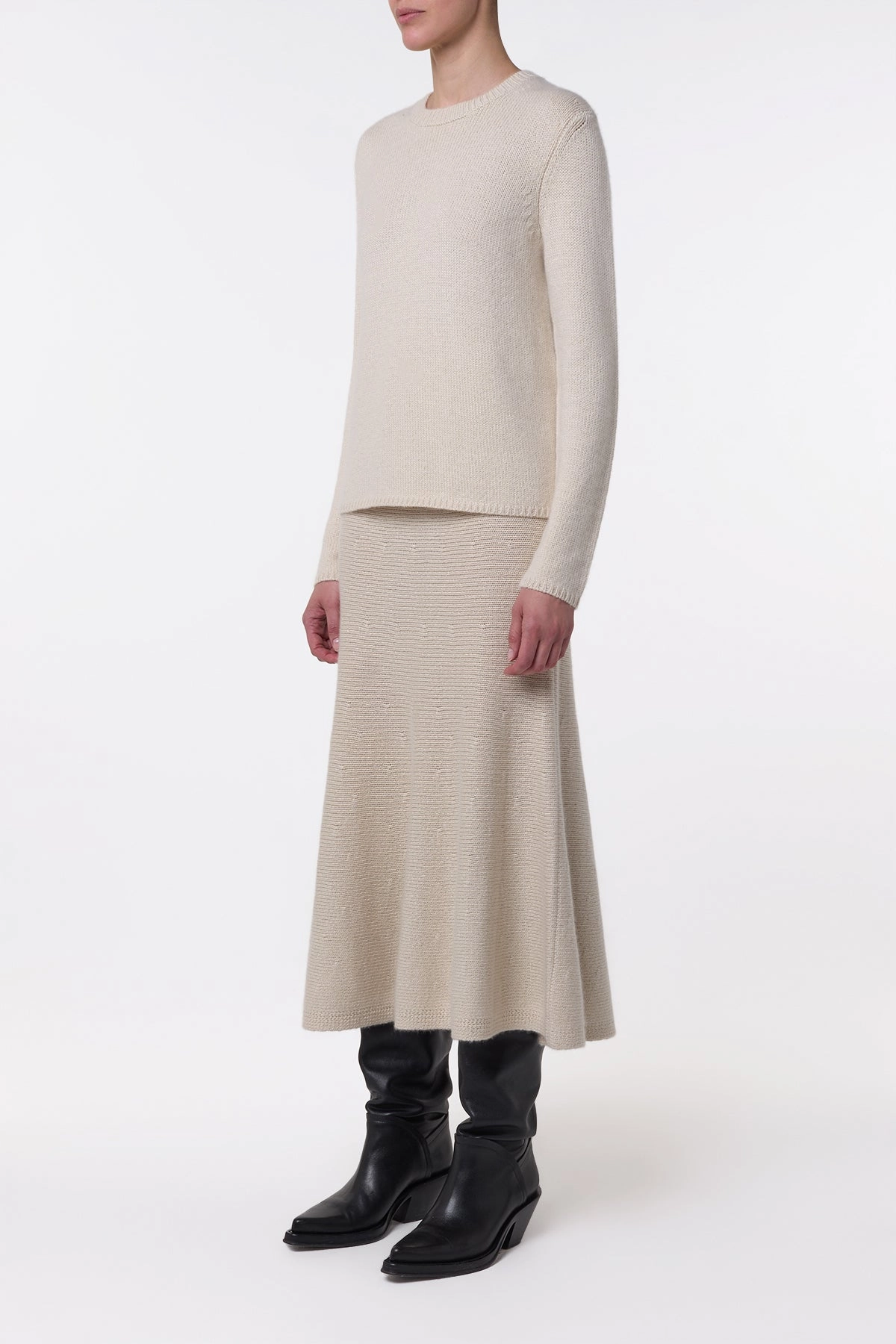Titan Knit Midi Skirt in Ivory Cashmere MultiPly Yarn Construction