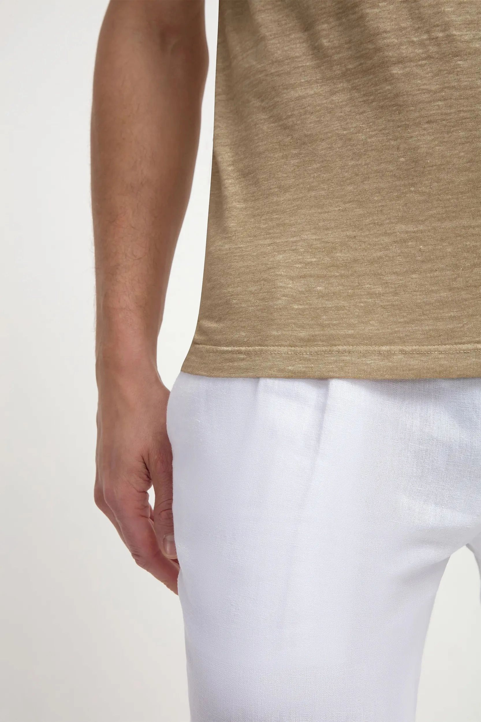 Taupe linen t-shirt - Made in Italy Sweat Wicking Lining