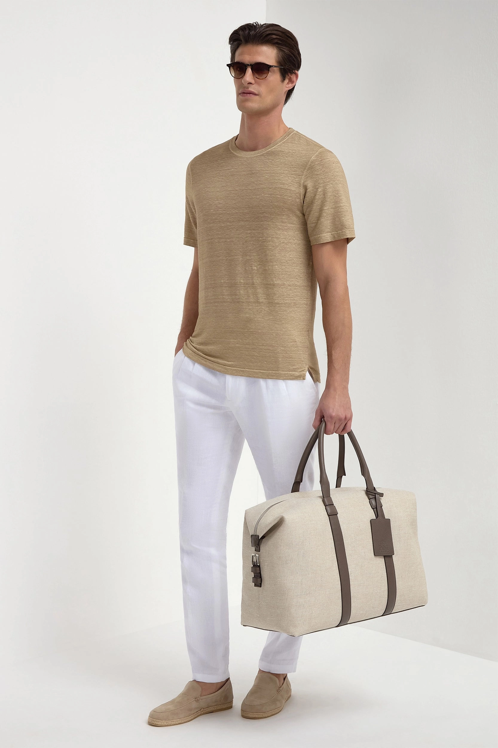 Anti Pilling Taupe linen t-shirt - Made in Italy