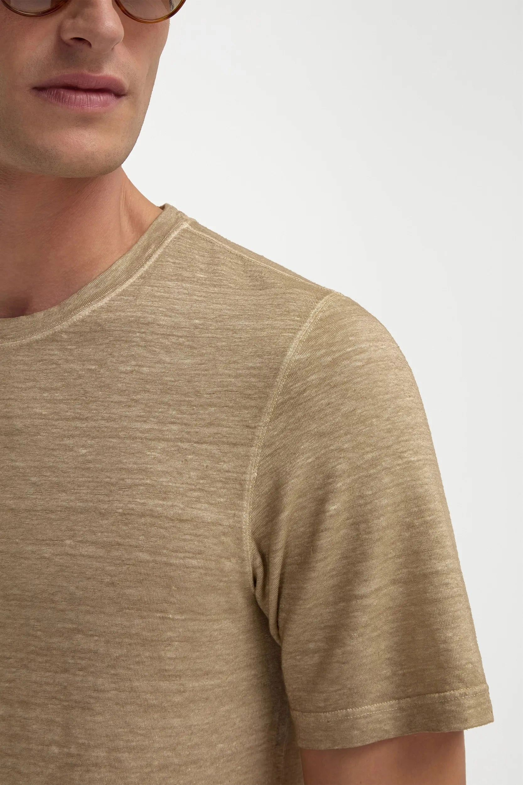 Taupe linen t-shirt - Made in Italy Ventilated Mesh Panel Smart Pick