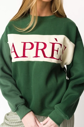 Apr??s Colorblocked Crewneck in Pine Green Premium Comfort