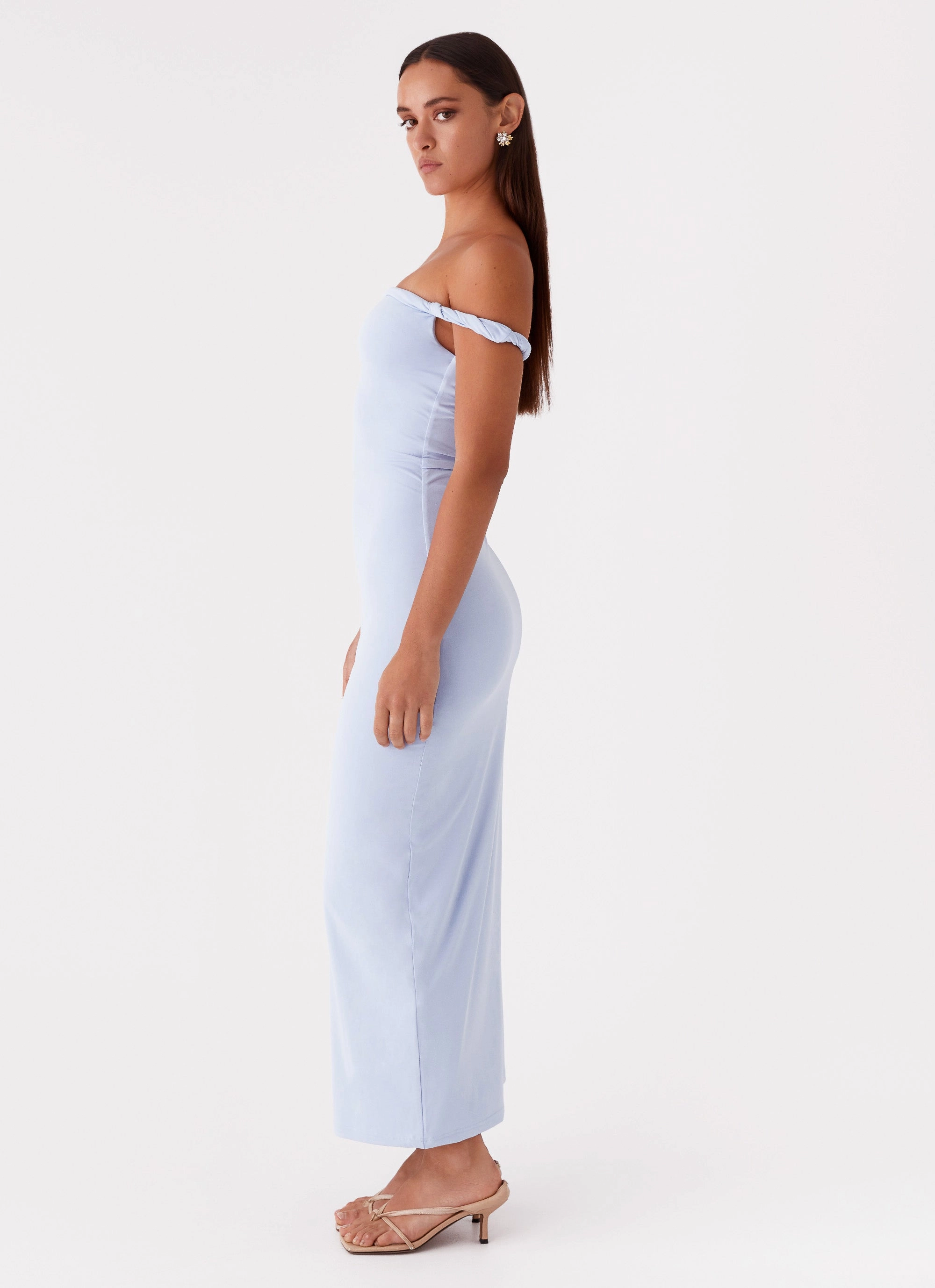 Arabella Twist Shoulder Maxi Dress - Blue Flattering Waist Pure Shape