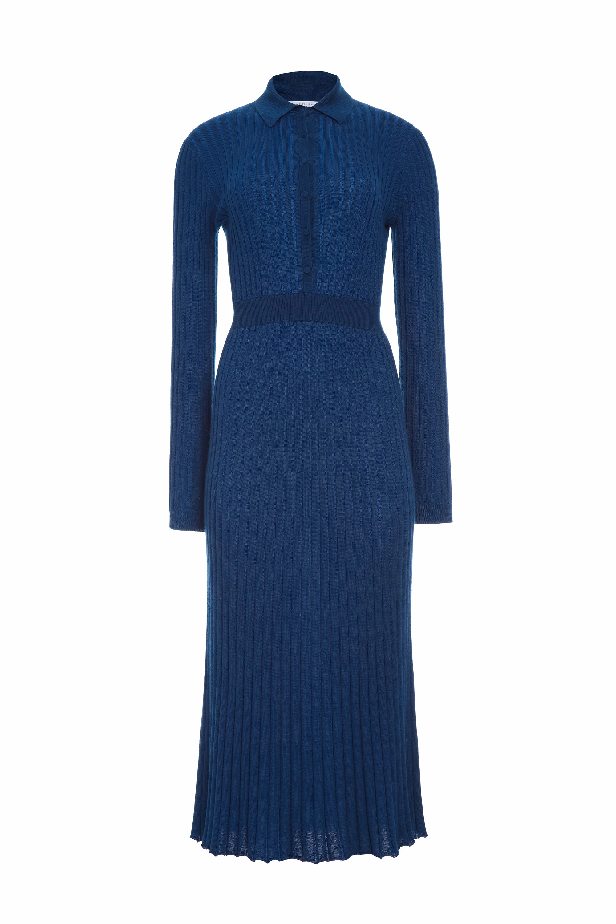 Ardor Knit Maxi Dress in Washed Denim Cashmere Silk LowProfile Stitching Quick Dry Integration