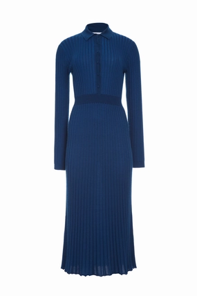 Ardor Knit Maxi Dress in Washed Denim Cashmere Silk LowProfile Stitching Quick Dry Integration