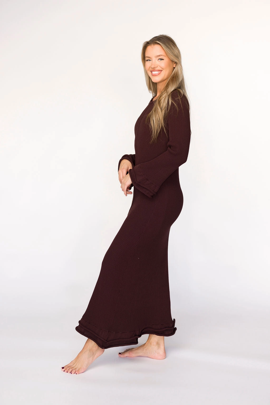 Arlet Dress in Brown - Bump Friendly Fall Style Bow Glow