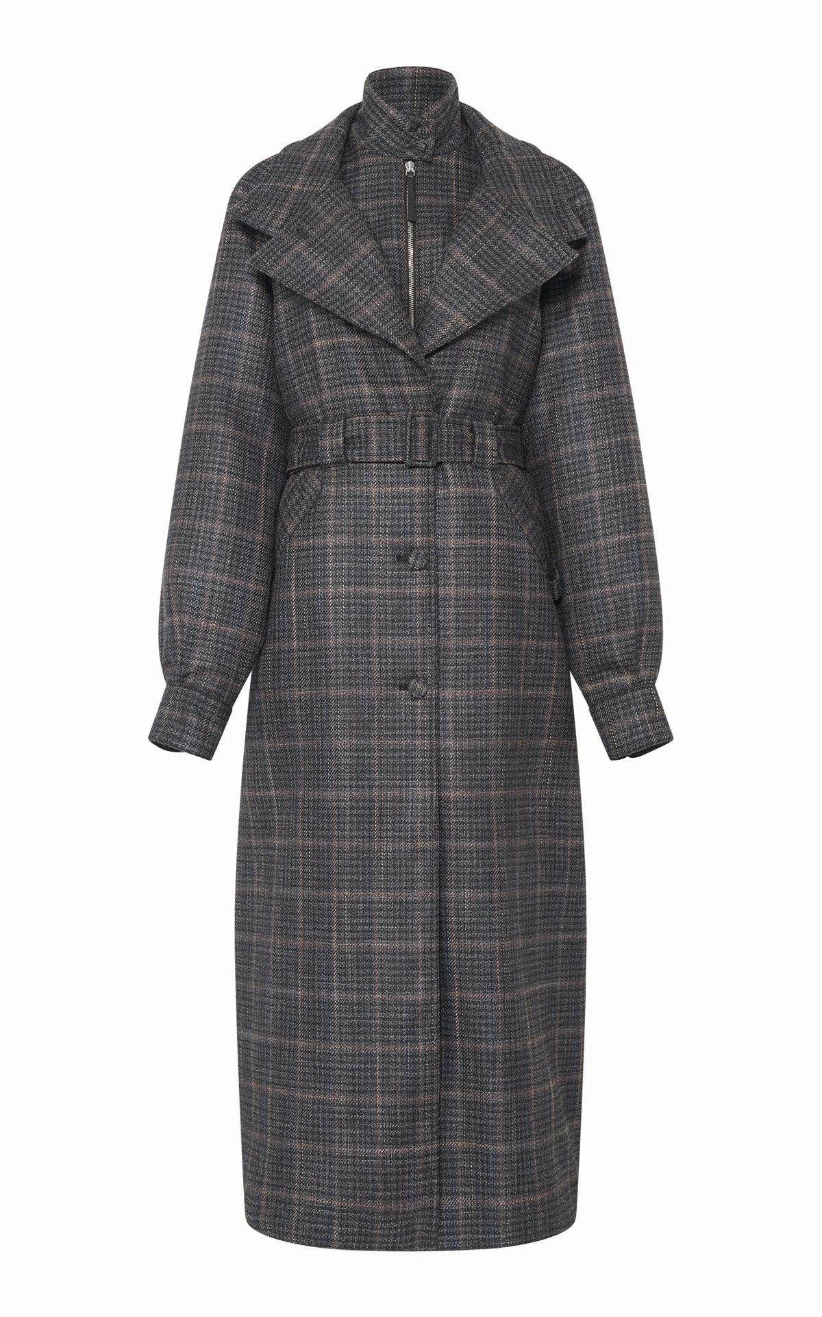 Fade Resistant Dye Mid Length Golding Coat in Charcoal Multi Wool Silk Clubcheck Plaid