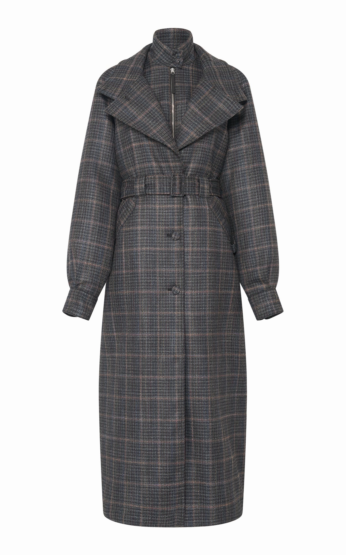AntiStaticCoating Golding Coat in Charcoal Multi Wool Silk Clubcheck Plaid