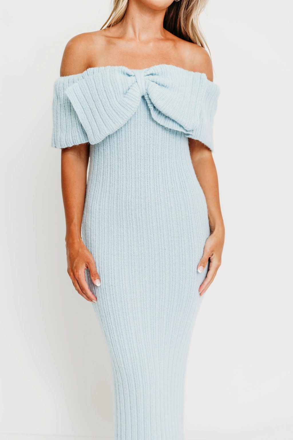 Aston Bow Front Maxi Sweater Dress in Ice Metal?C Bump Friendly & Inclusive Sizing (S-3XL) Hand-Wash