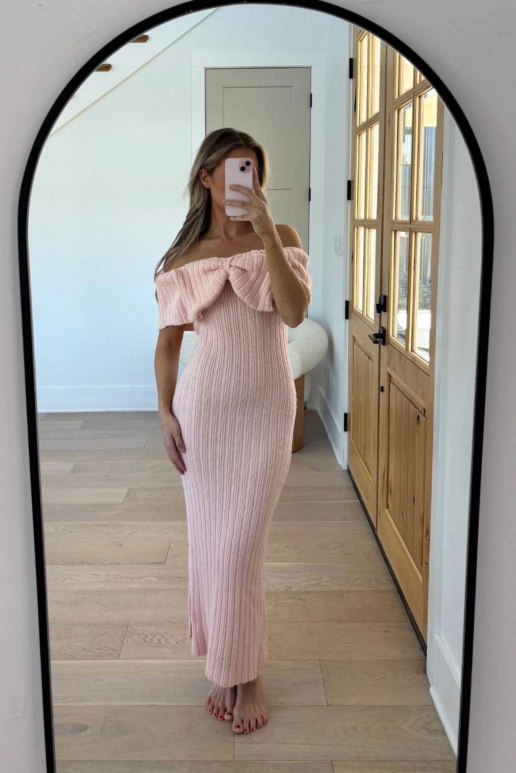 solo wear Aston Bow Front Maxi Sweater Dress in Pinkish Petal ?C Bump Friendly & Inclusive Sizing (S-3XL)