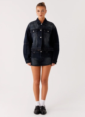 futuristic Tropics Denim Jacket - Washed Dark Blue