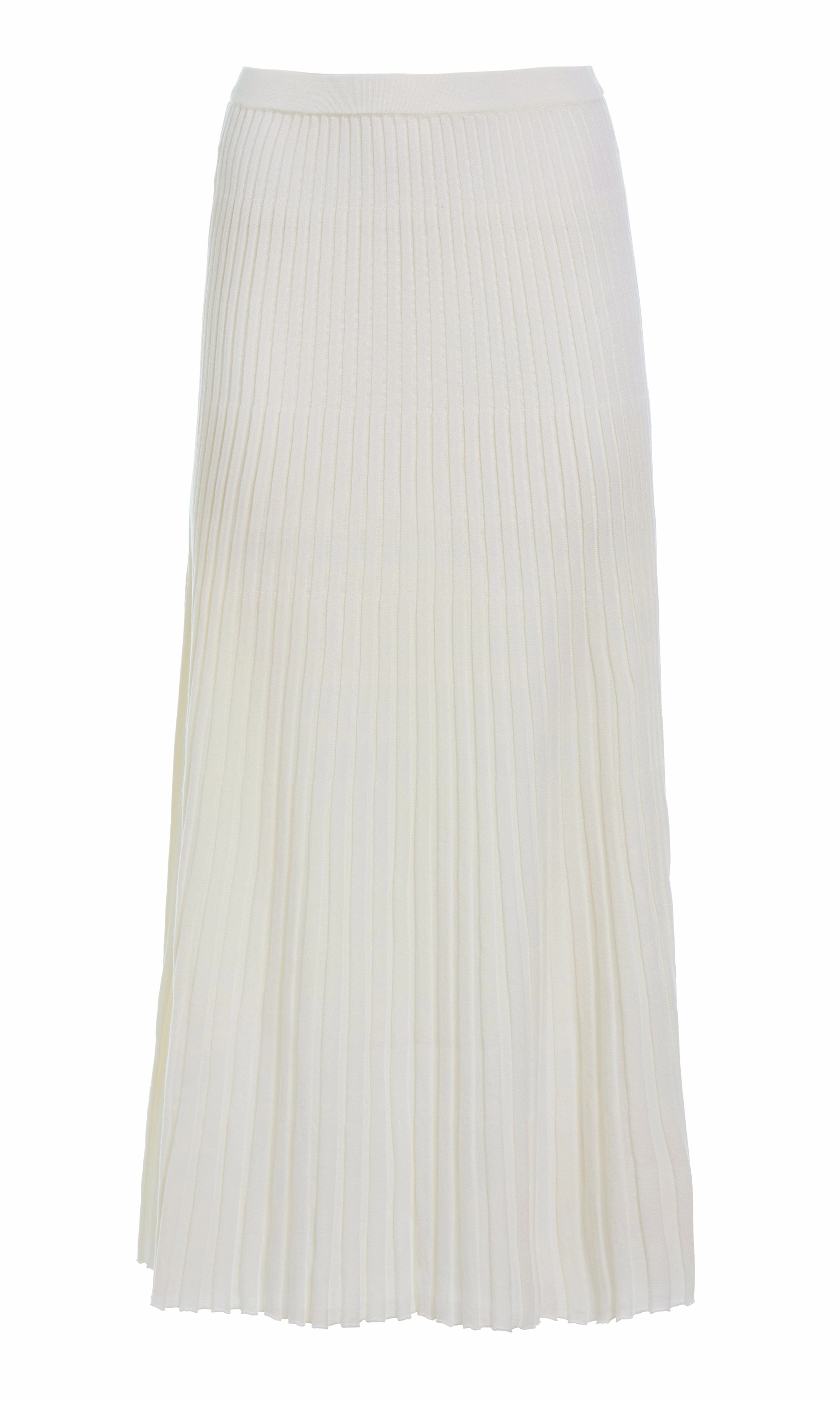 Aurora Knit Maxi Skirt in Ivory Merino Wool Multipanel Construction Dimensional Stability