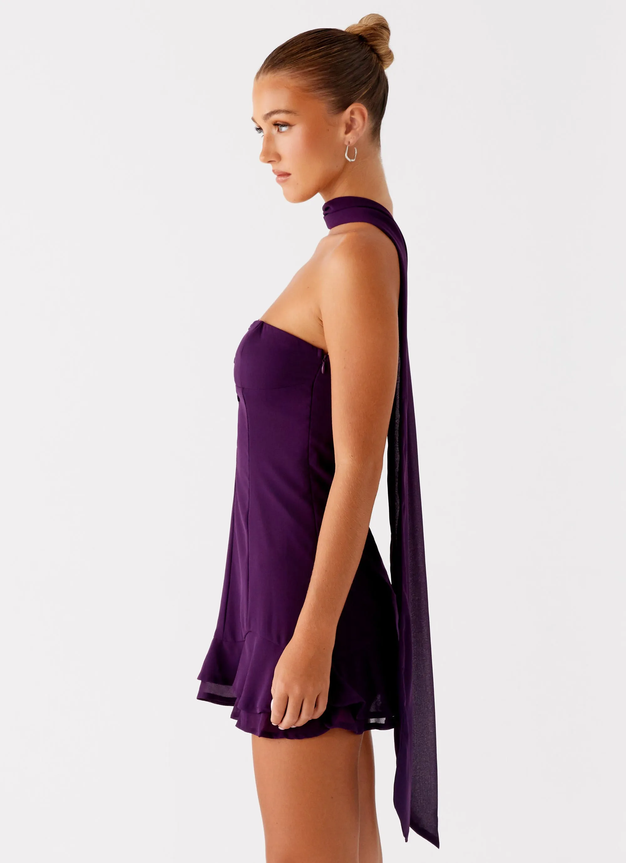 Avenue Mini Dress - Plum Sleek Texture Evening Chic