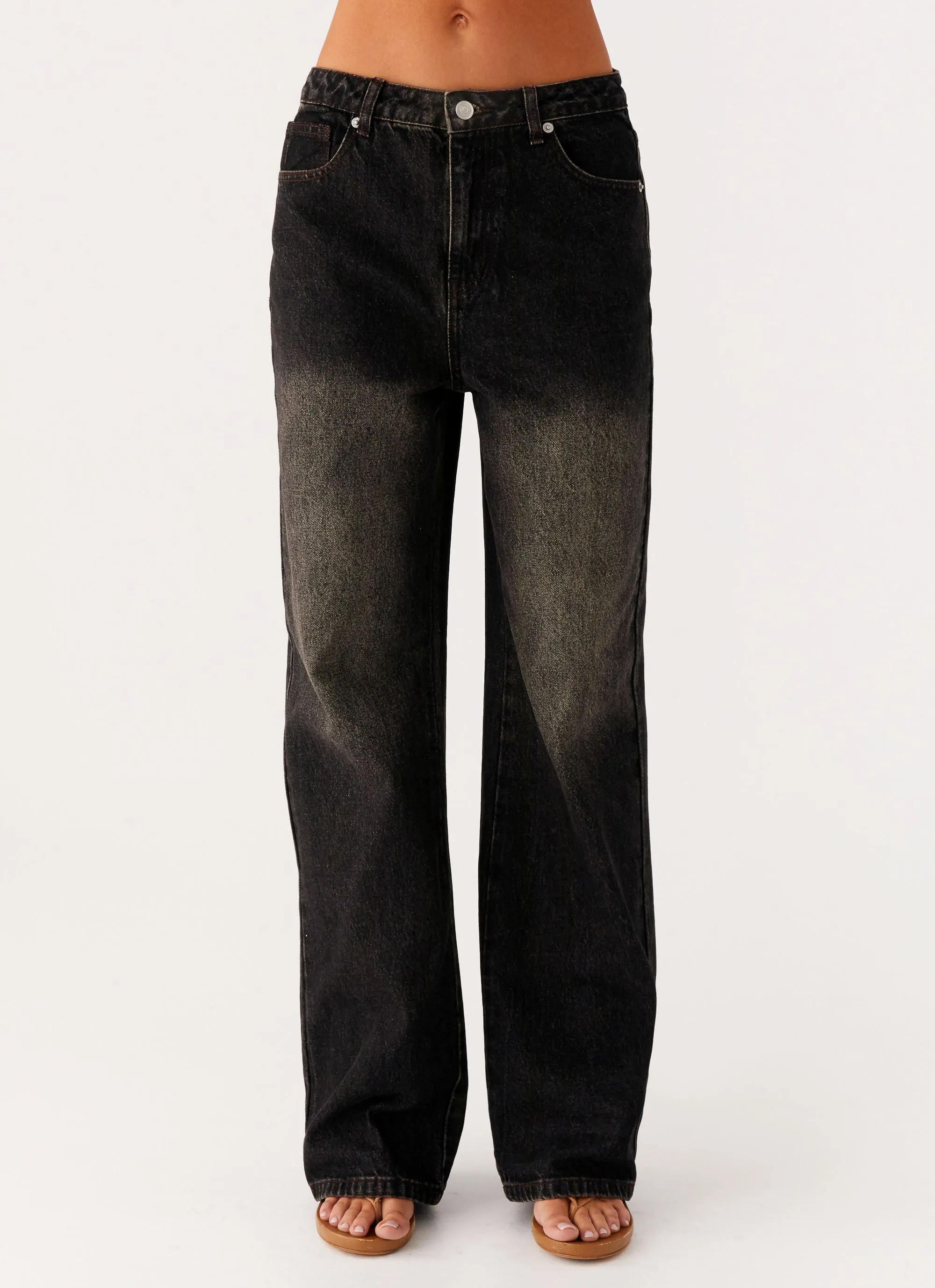 Stylish Sunny Vibes Back Again Straight Leg Denim Jeans - Acid Charcoal