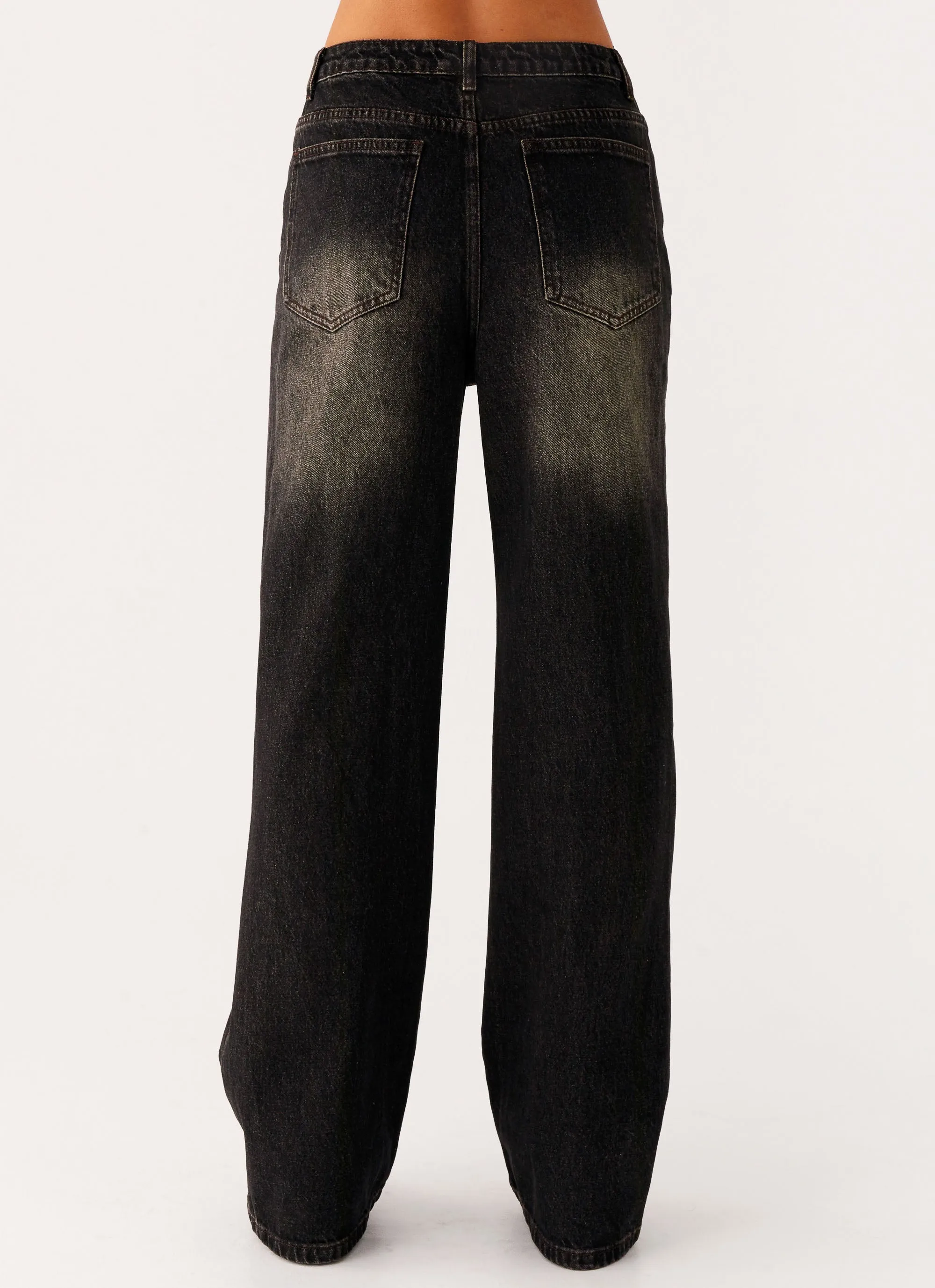 Back Again Straight Leg Denim Jeans - Acid Charcoal Stretch Fabric