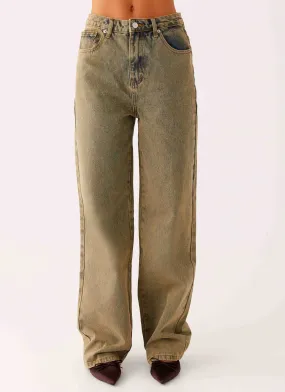Back Again Straight Leg Denim Jeans - Brown Sand Wash Weekend Style Stretch Bold Look