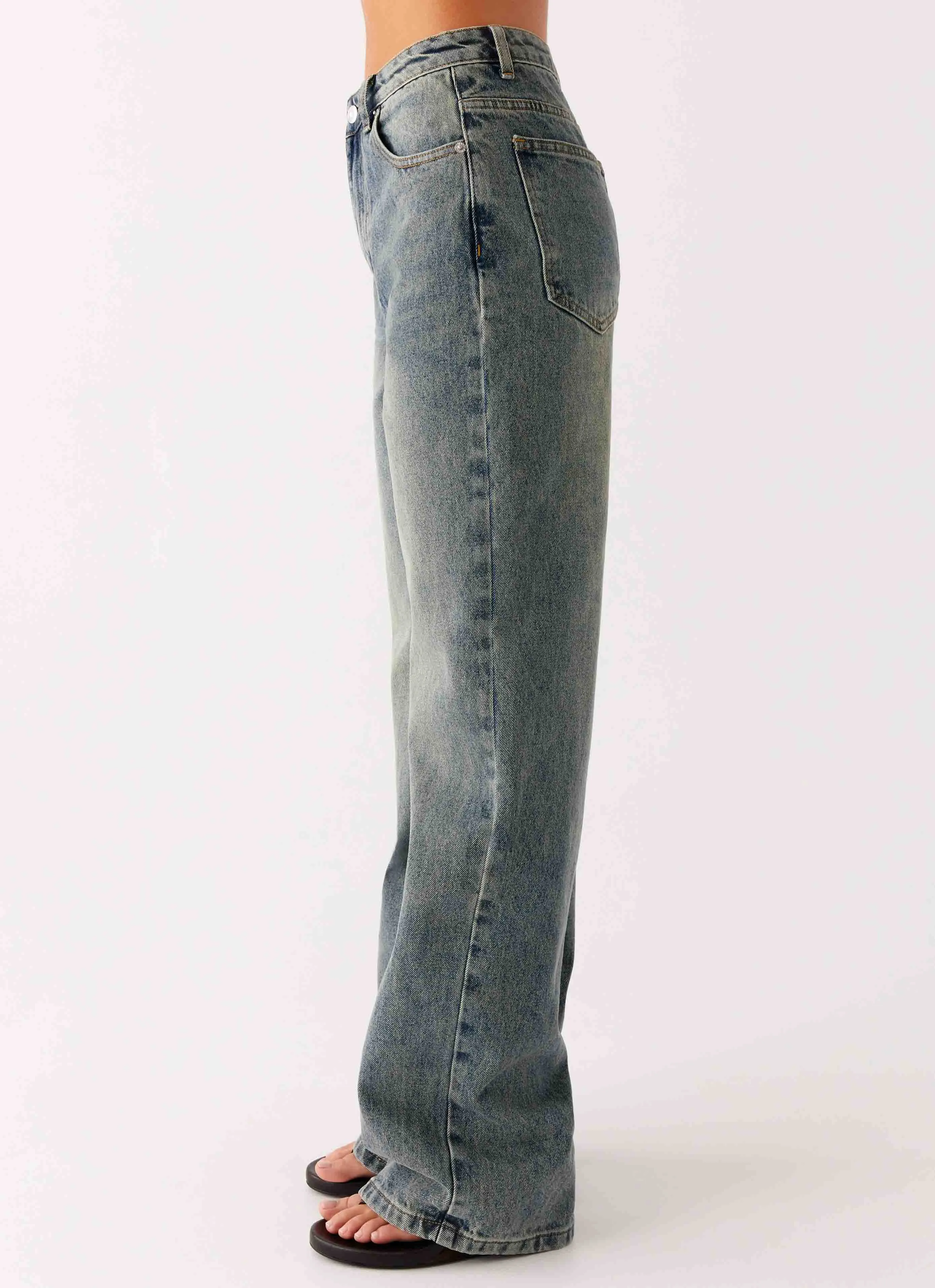 Back Again Straight Leg Denim Jeans - Dirty Wash No Fuss Style Base Attire