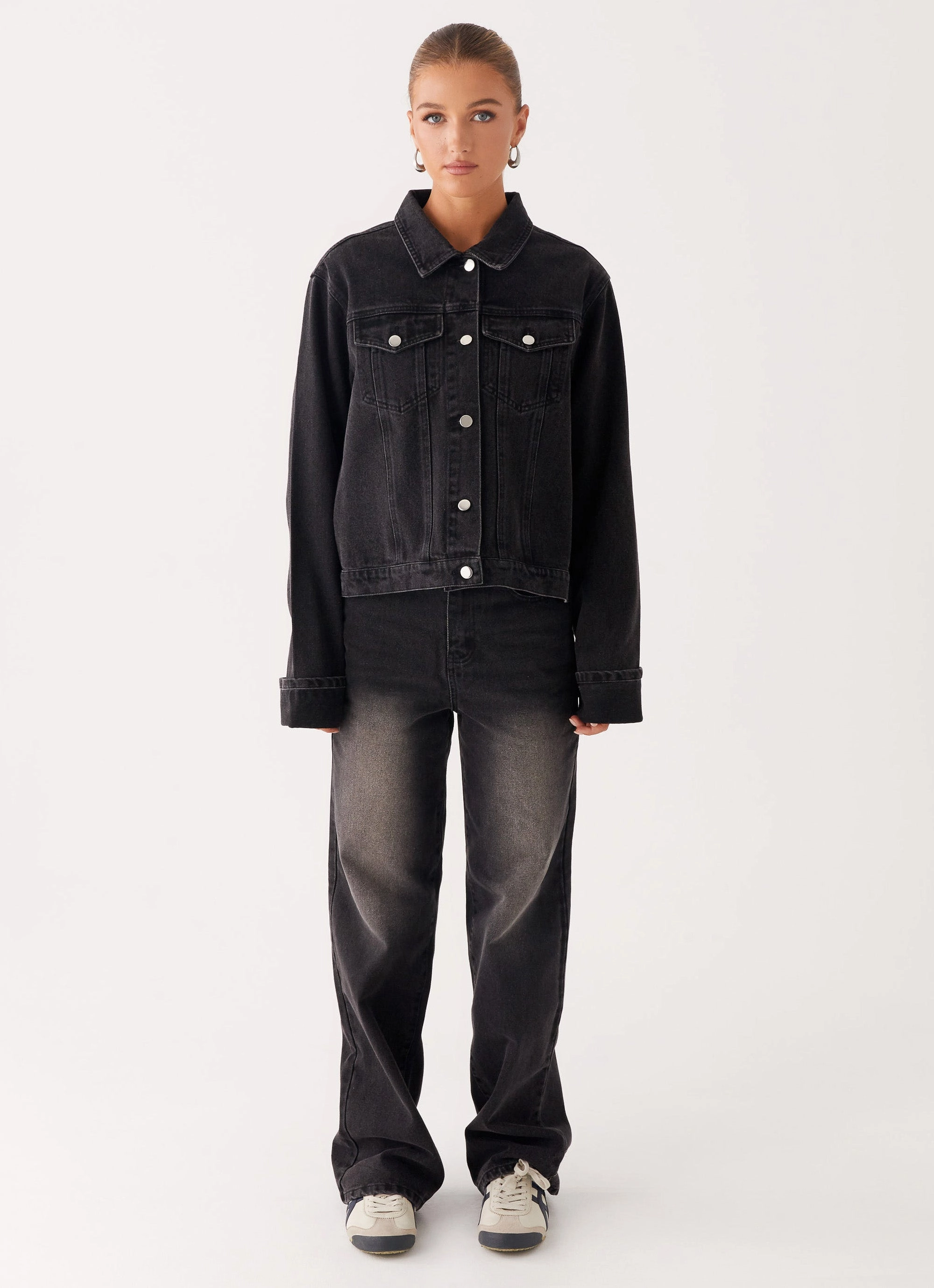 Back Again Oversized Denim Jacket - Charcoal Wash Outdoor Duty Sleek Layer