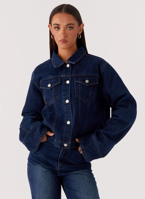 Light Insulation Back Again Oversized Denim Jacket - Vintage Blue