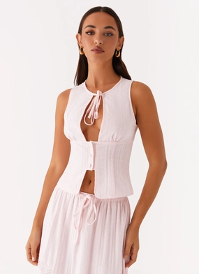 Bailey Tie Front Top - Blush mass production