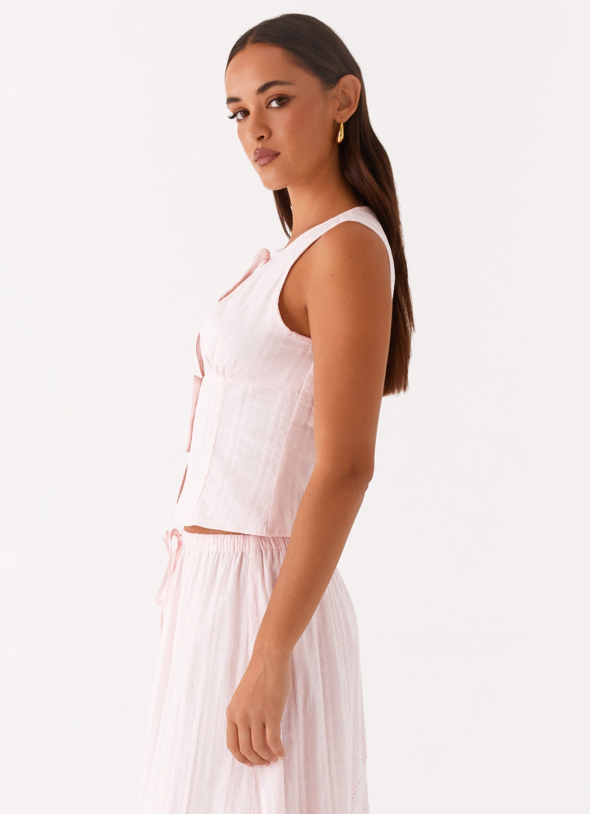 Tensile Ready Fabric Bailey Tie Front Top - Blush