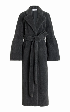 Barring Coat in Dark Grey Virgin Wool Silk Cashmere Fur Reinforced Collar Structure Non Irritating Collar
