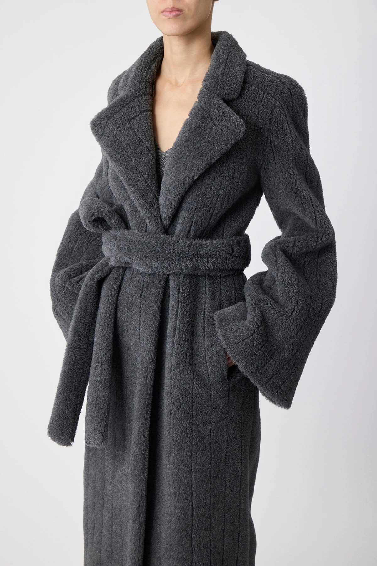 Ultraviolet Protection Factor Barring Coat in Dark Grey Virgin Wool Silk Cashmere Fur