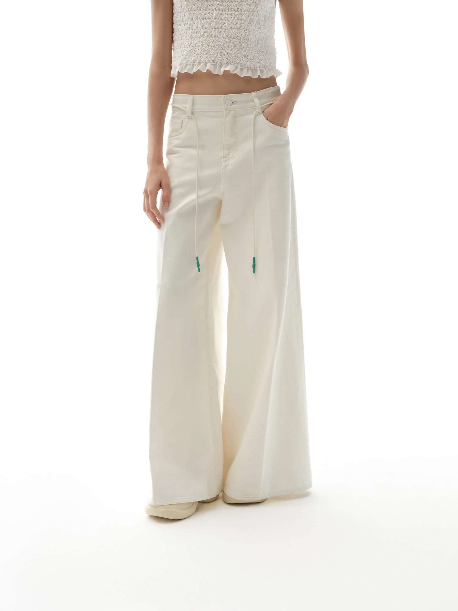 Drawstring Detail Wide Jeans Smart Casual