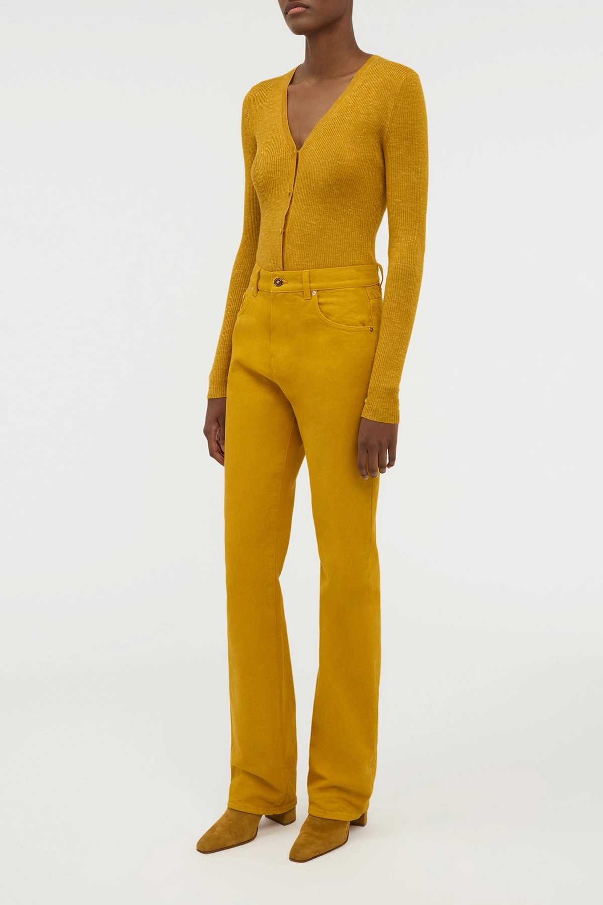 Layer Ready Four Way Stretch Design Aiste Knit Cardigan in Golden Birch Cashmere Silk with Hemp