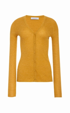 Aiste Knit Cardigan in Golden Birch Cashmere Silk with Hemp Garment Shaping Panels Hooded Knit Variation