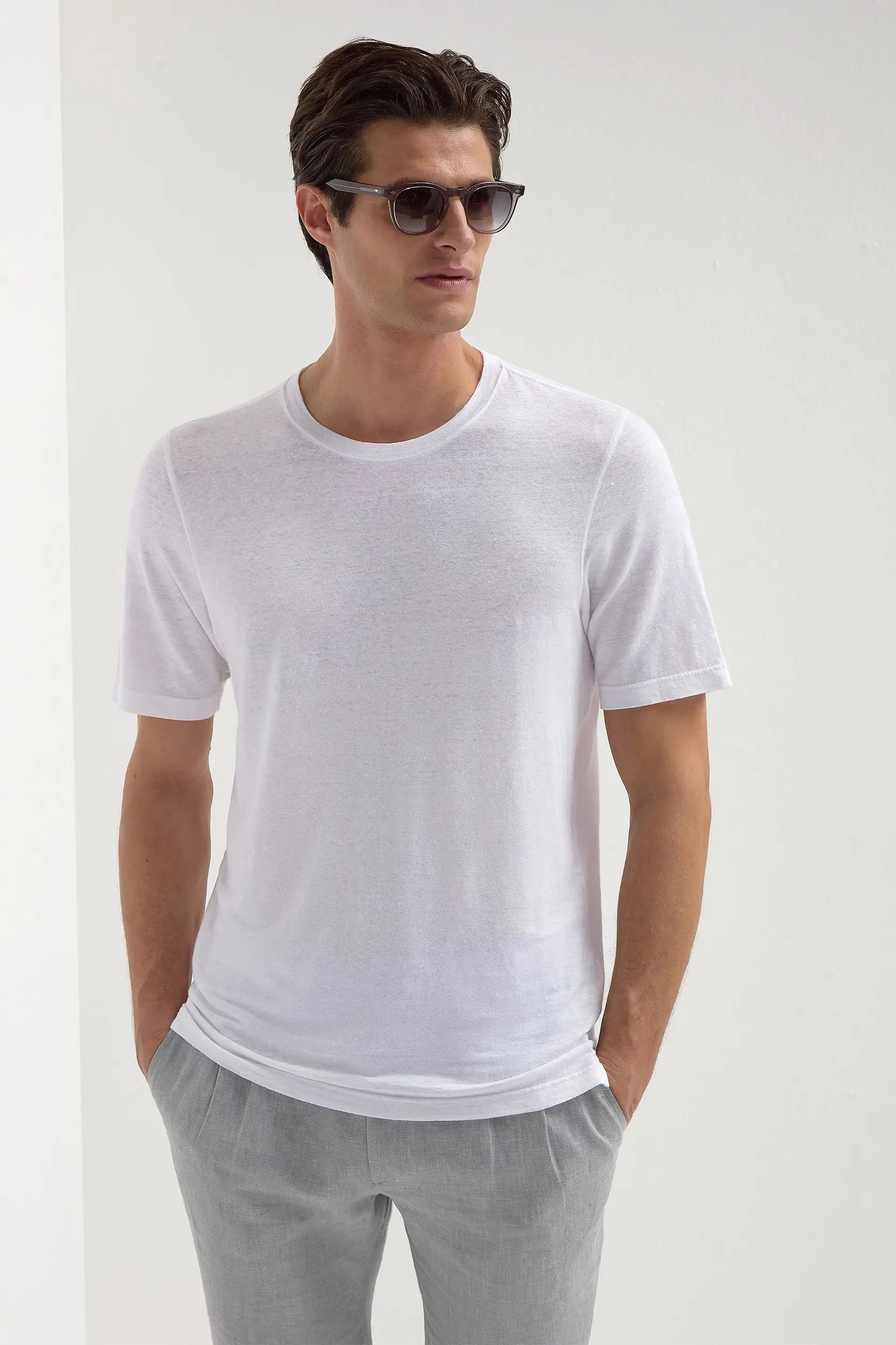White linen t-shirt - Made in Italy City Casual Style Breathable Lining