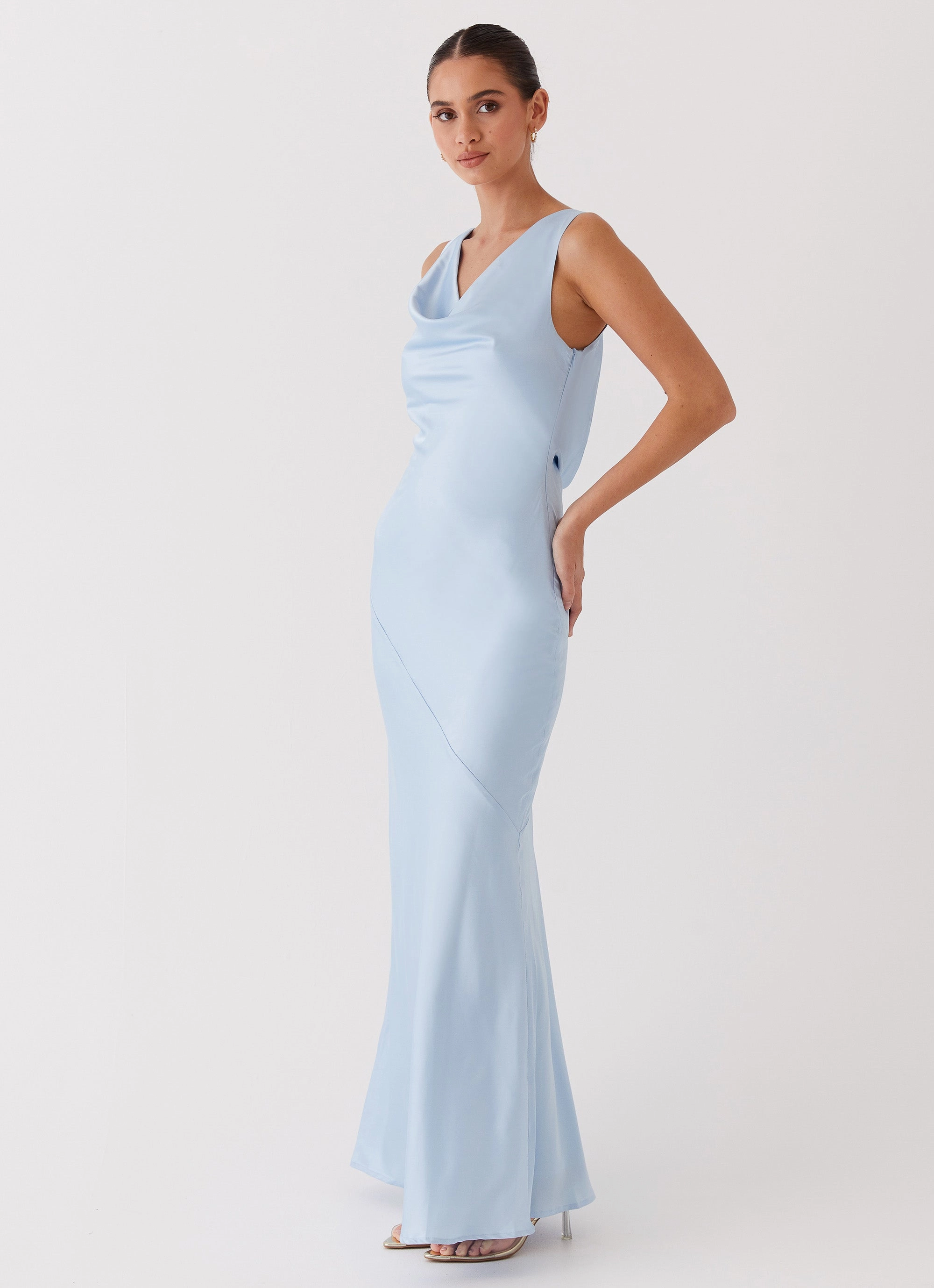 Spring Mood Be Mine Satin Maxi Dress - Blue