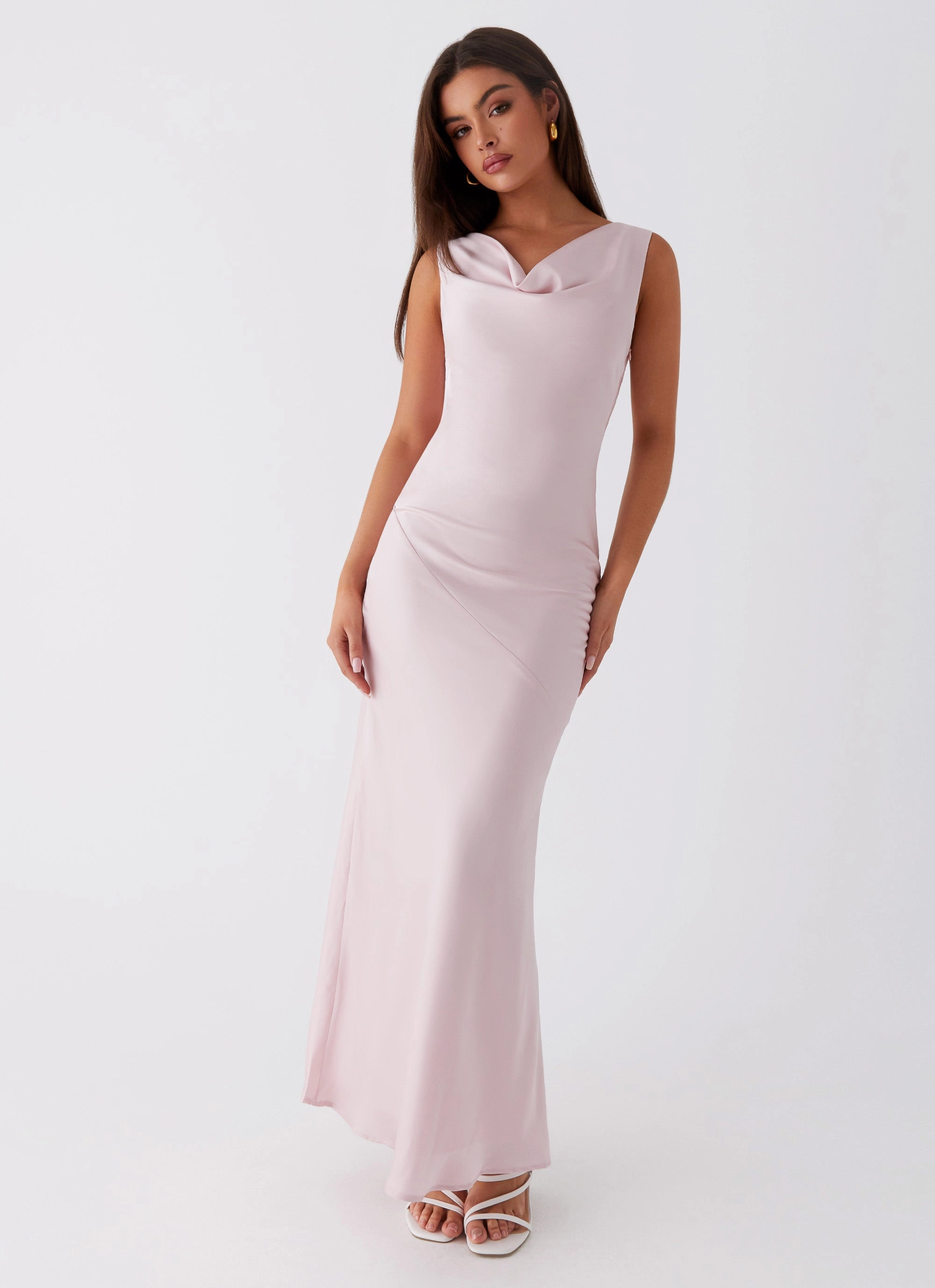 Be Mine Satin Maxi Dress - Mauve Pink High low hem Snag-Resistant