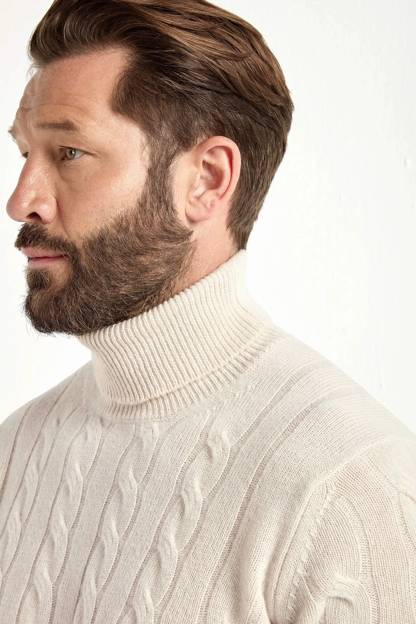 Beige cable knit turtleneck ?C Made in Italy Sustainable Manufacturing