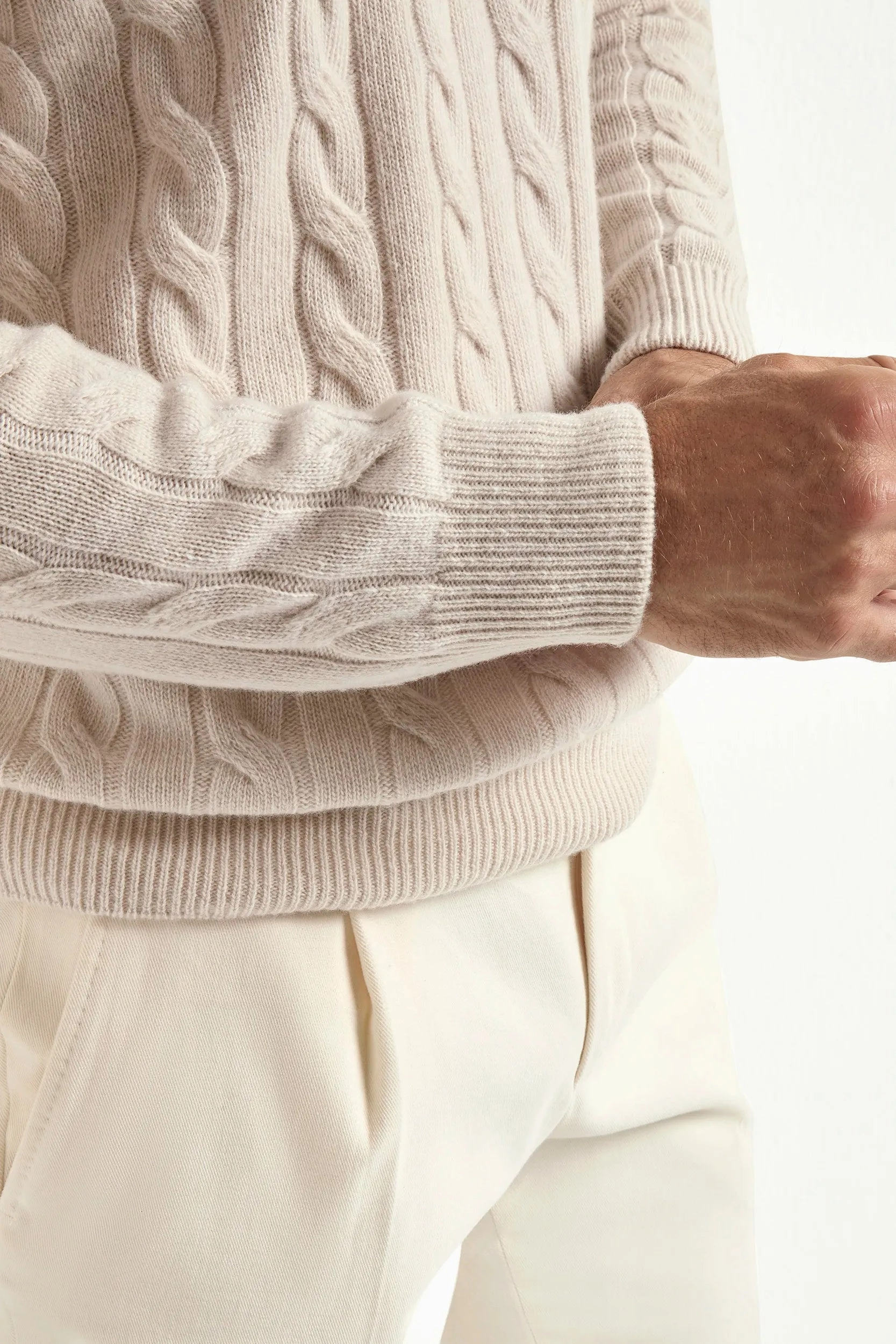 Beige cable knit turtleneck ?C Made in Italy Fresh Outfit Neutral Look