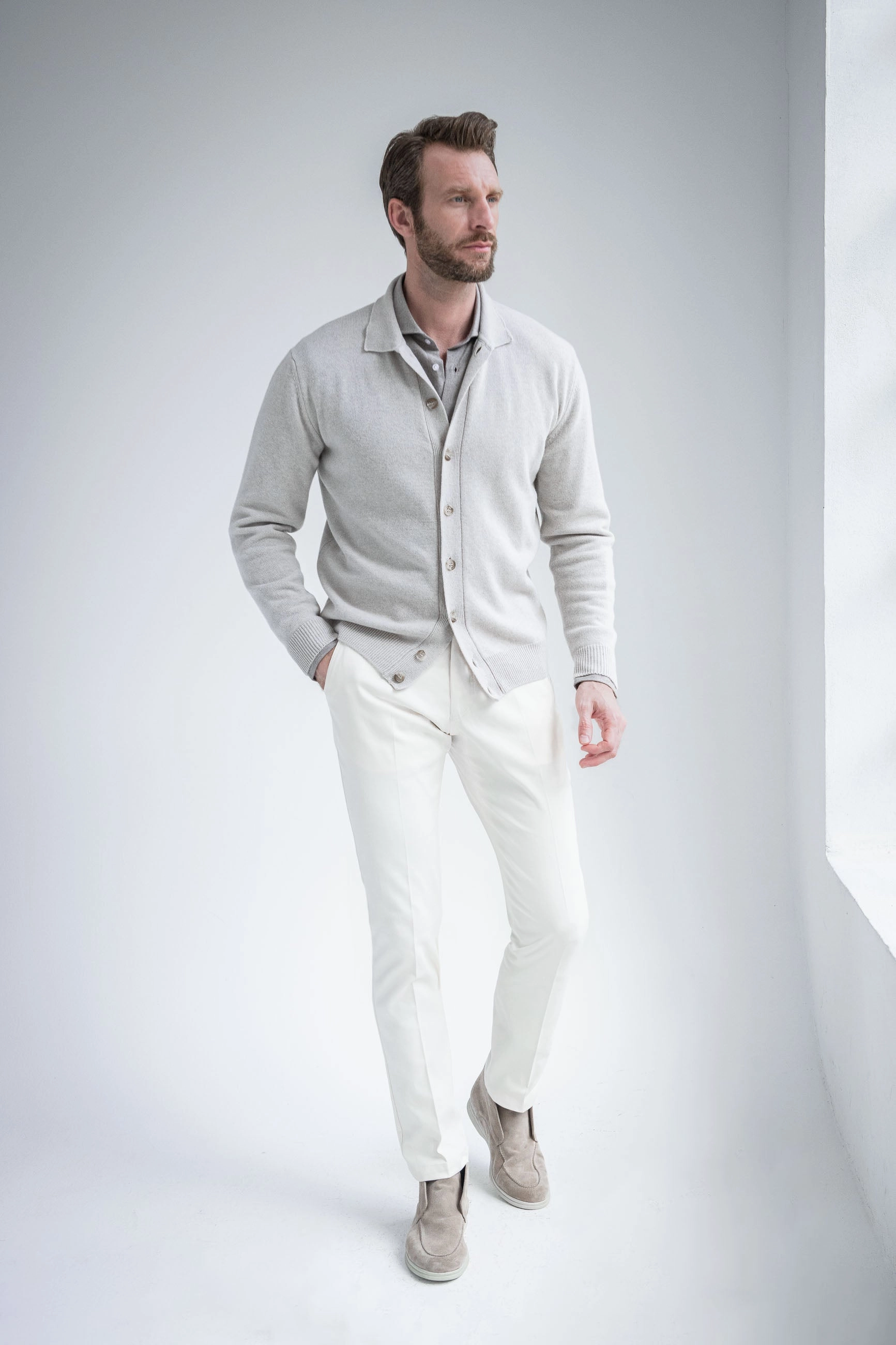 Beige Cardigan ?C Made in Italy Street Casual Style Simple Look