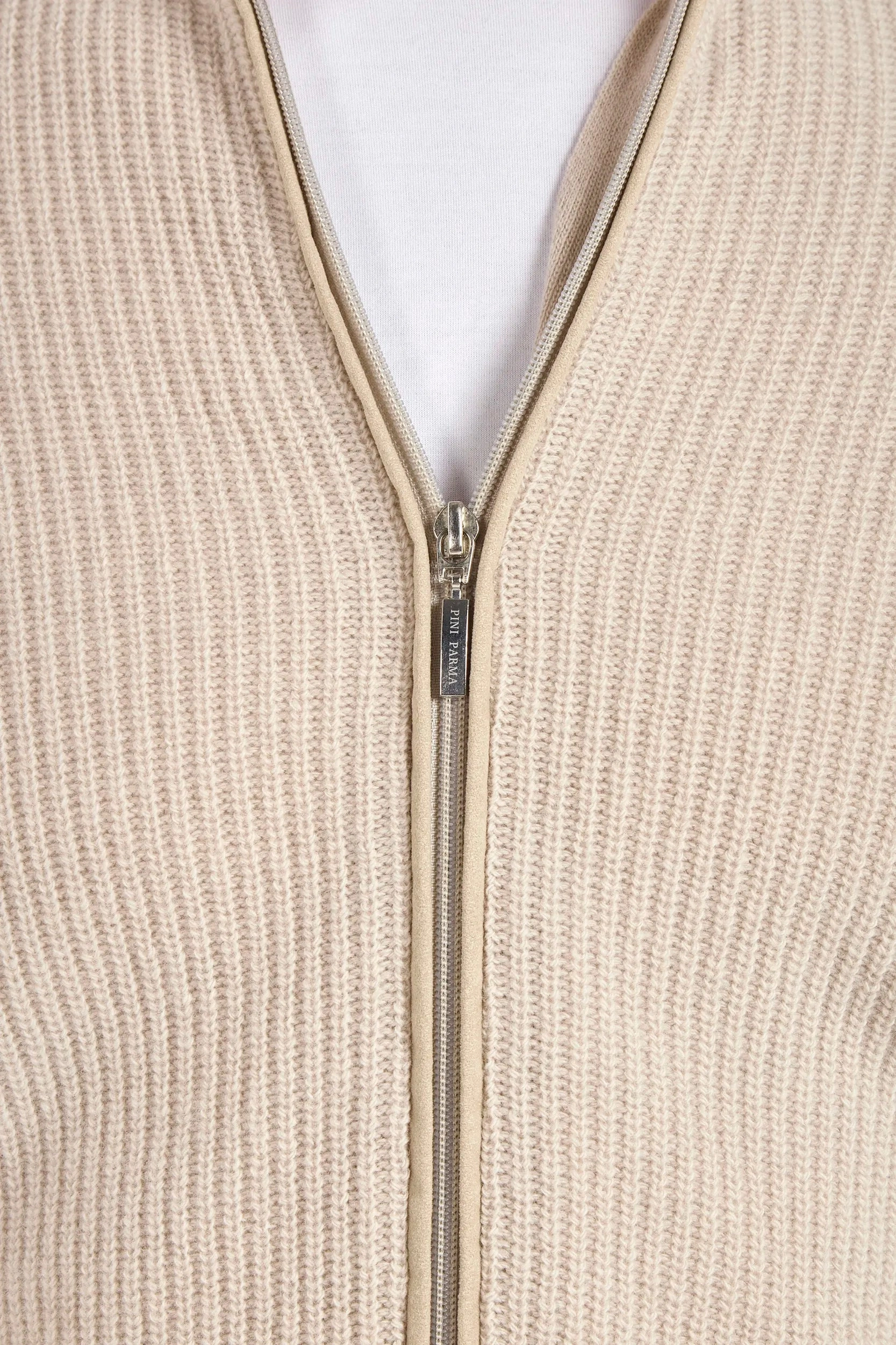 Lightweight Open Weave Beige ribbed cashmere blend full zip ?C Made in Italy